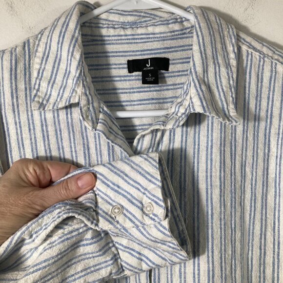 Womens J Jason Wu Linen‎ Blend Button Striped Shirt 1/2 Sleeve White Blue S - Picture 3 of 7